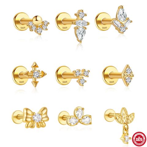 1 Piece Ear Cartilage Rings & Studs Casual Simple Style Geometric Bow Knot Sterling Silver Plating Inlay Zircon Ear Cartilage Rings & Studs