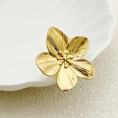 Vintage Style Flower Stainless Steel Plating Gold Plated Open Ring
