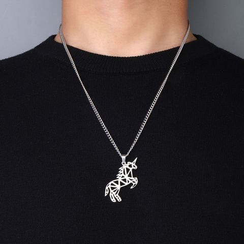 Hip-Hop Unicorn 201 Stainless Steel Hollow Out Unisex Pendant Necklace