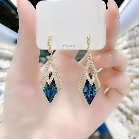 1 Pair Simple Style Geometric Alloy Plating Inlay Crystal Women's Drop Earrings