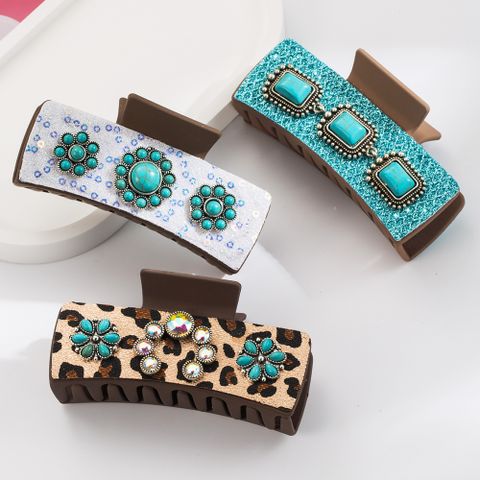 Women's Casual Vacation Classic Style Flower Alloy Inlay Turquoise Glass Hair Claws