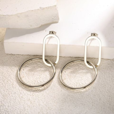 1 Pair Simple Style Commute Circle Plating 304 Stainless Steel Gold Plated Drop Earrings