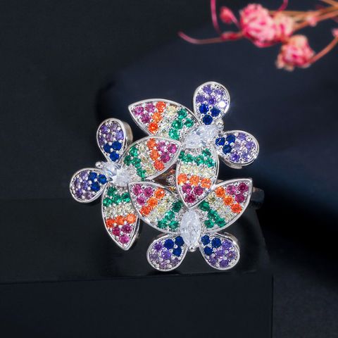 Copper Silver Plated Casual Vacation Shiny Inlay Colorful Zircon Open Rings