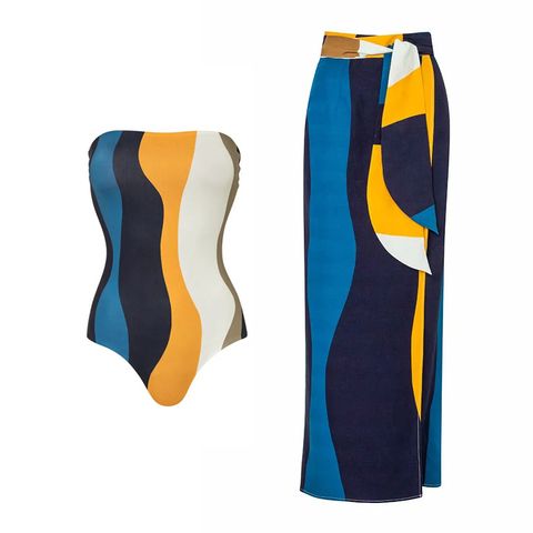 Women's Vacation Color Block 2 Pieces Set One Pieces Swimwear