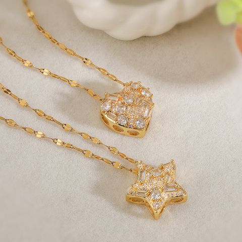 Wholesale IG Style Retro Commute Geometric Star Copper Plating Inlay Gold Plated Zircon Pendant Necklace