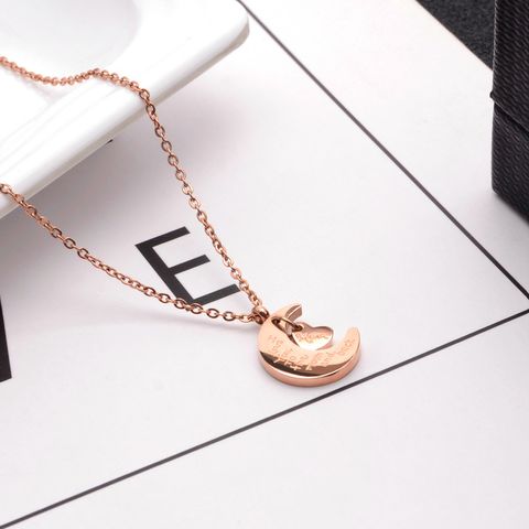 Titanium Steel Casual MAMA Simple Style Letter Moon Heart Shape Pendant Necklace
