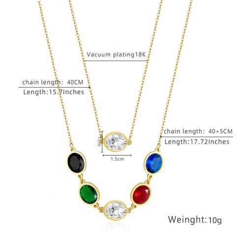 201 Stainless Steel 18K Gold Plated Simple Style Layered Plating Diamond Color Block Rhinestones Double Layer Necklaces