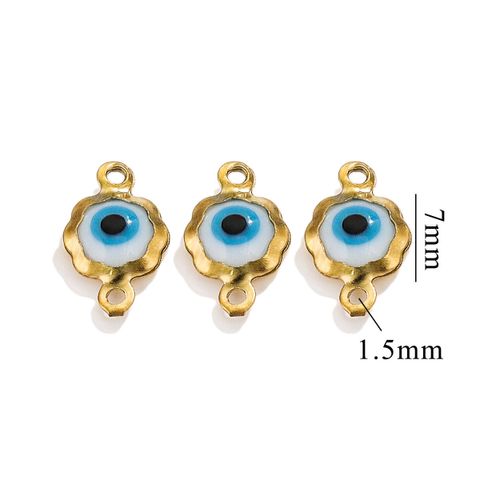 Color-Preserving Stainless Steel Plated 18K Real Gold 6mm Single/Double-Ring Double-Sided Oil Dripping Devil Eye Pendant Diy Connection Accessories
