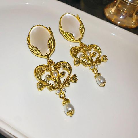 Wholesale Jewelry Simple Style Heart Shape Flower Metal Plating Ear Studs
