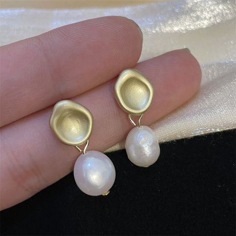 1 Pair Simple Style Water Droplets Plating Alloy Freshwater Pearl Drop Earrings
