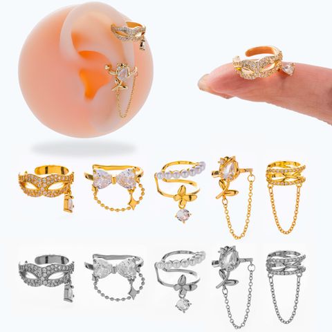 1 Piece Ear Cartilage Rings & Studs Simple Style Classic Style Pearl Flower Butterfly Copper Inlay Zircon Ear Cartilage Rings & Studs
