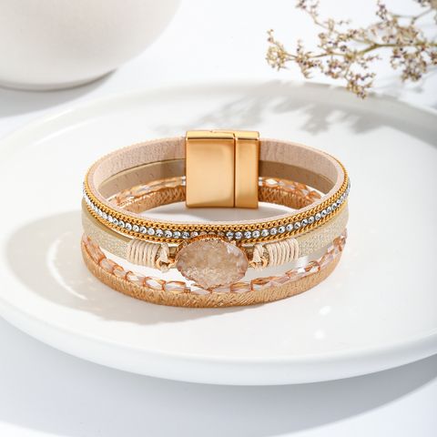 Modern Style Classic Style Geometric Pu Leather Beaded Inlay Artificial Crystal Zircon Women's Bangle