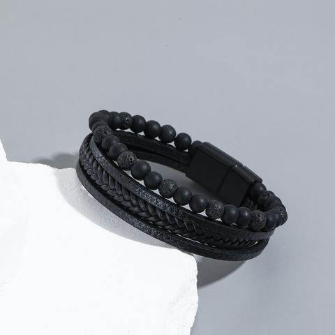 Einfacher Stil Geometrisch Pu-Leder Perlen Männer Armbänder