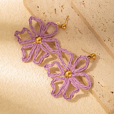 1 Pair Elegant Sweet Artistic Flower Plating 304 Stainless Steel Raffia Gold Plated Drop Earrings