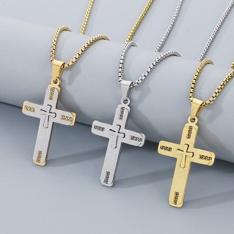 Simple Style Cross 304 Stainless Steel 18K Gold Plated Men's Pendant Necklace