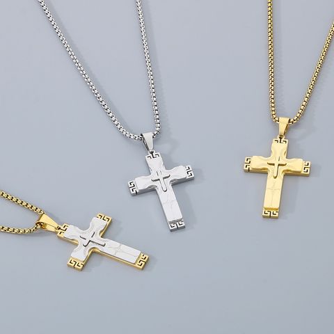304 Stainless Steel 18K Gold Plated Hip-Hop Plating Cross Pendant Necklace
