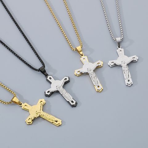 Hip-Hop Human Cross 304 Stainless Steel 18K Gold Plated Men's Pendant Necklace