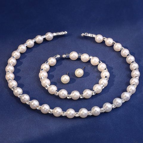 Elegant Lady Geometric Alloy Plastic Inlay Artificial Pearls Rhinestones Women's Jewelry Set