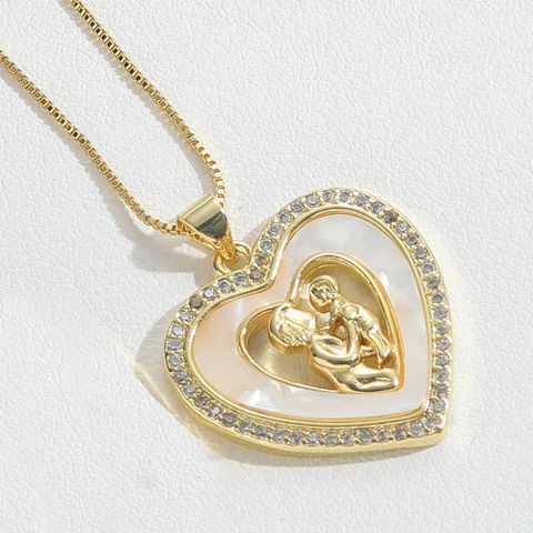 Copper 14K Gold Plated Modern Style Classic Style Commute Enamel Inlay Heart Shape Zircon Pendant Necklace