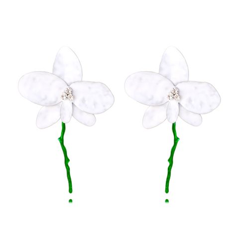 1 Pair Sweet Shiny Flower Enamel Inlay Iron Rhinestones Ear Studs