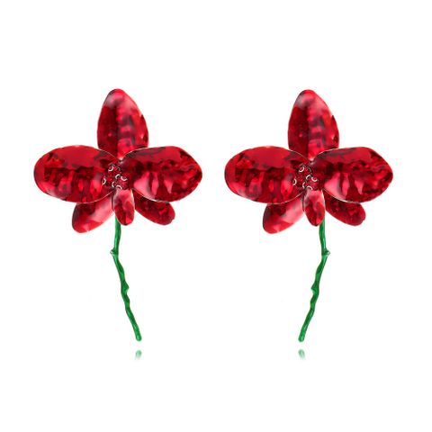 1 Pair Sweet Shiny Flower Enamel Inlay Iron Rhinestones Ear Studs