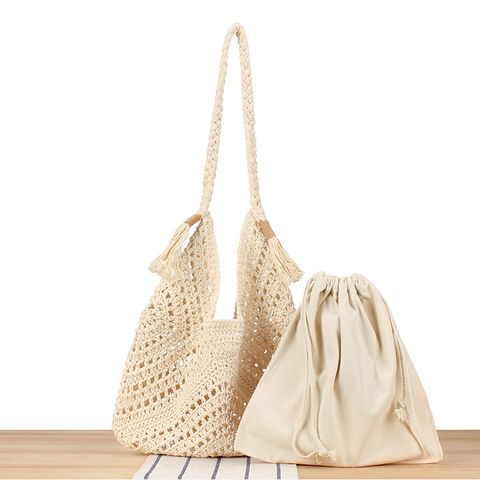 Unisex Large Cotton Rope Geometric Streetwear Square String Shoulder Bag