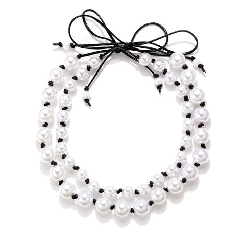 Wholesale Jewelry Elegant Simple Style Round Bow Knot Imitation Pearl Leather Rope Beaded Necklace