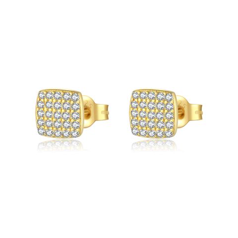 1 Pair Simple Style Shiny Round Square Water Droplets Inlay Sterling Silver Zircon Ear Studs