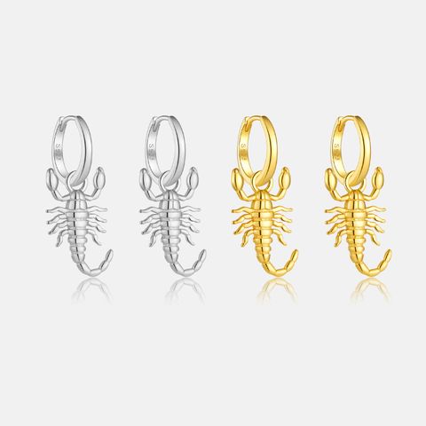 1 Pair Simple Style Cool Style Scorpion Sterling Silver 18K Gold Plated Drop Earrings
