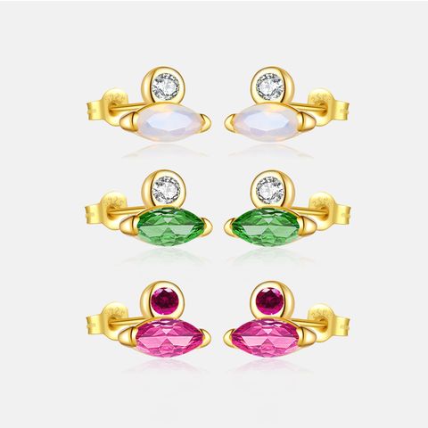 1 Pair Simple Style Shiny Geometric Plating Inlay Sterling Silver Zircon Ear Studs