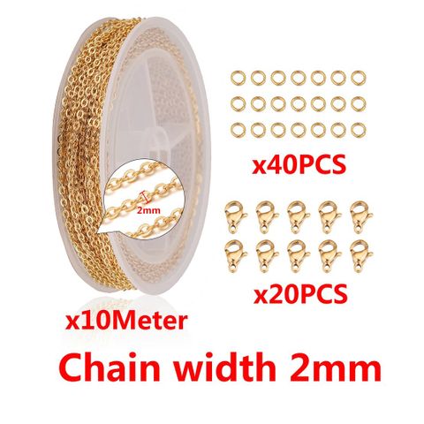 1 Set 1.5mm 2MM Metal Solid Color Polished Broken Ring Chain Lobster Clasp