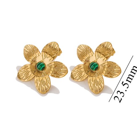 1 Pair Vintage Style Simple Style Flower Inlay 304 Stainless Steel Turquoise Ear Studs