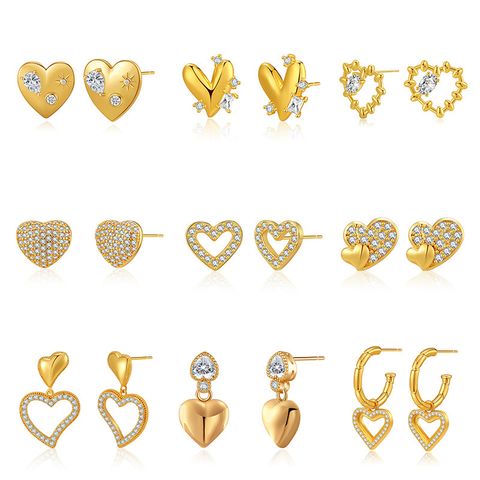 1 Pair Casual Elegant Heart Shape Plating Copper Drop Earrings