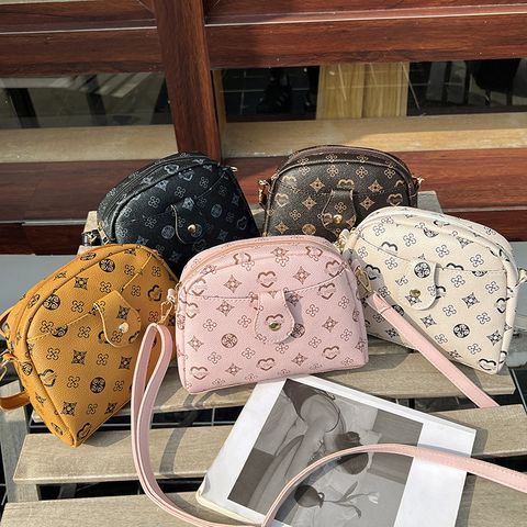 Women's Medium Pu Leather Monogram Vintage Style Classic Style Zipper Dome Bag