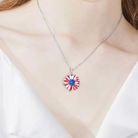Wholesale Jewelry Modern Style Artistic Sunflower Alloy Silver Plated Enamel Plating Pendant Necklace
