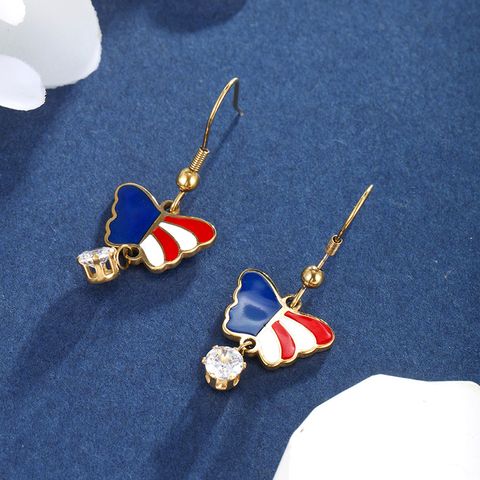 1 Pair XUPING Simple Style Hot Air Balloon Heart Shape Butterfly Enamel Plating 304 Stainless Steel Artificial Gemstones Artificial Pearls 18K Gold Plated Ear Hook