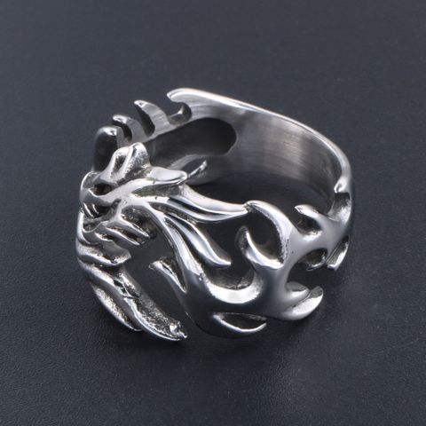 Chinoiserie Retro Ethnic Style Dragon 304 Stainless Steel Polishing Men's Rings