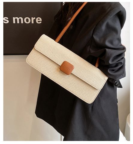 Women's Medium Pu Leather Solid Color Streetwear Lock Clasp Baguette Bag Shoulder Bag