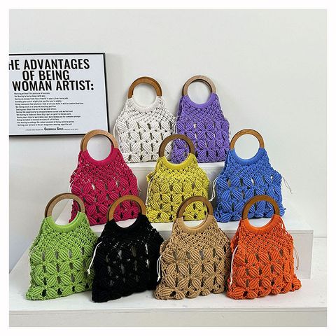 Women's Medium Fabric Solid Color Basic Classic Style Weave Hollow Open Straw Bag