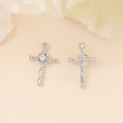 1 Piece 14 * 9mm Copper Zircon 18K Gold Plated White Gold Plated Cross Polished Pendant