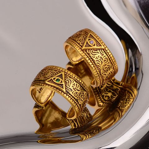 Copper Gothic Exaggerated Cool Style Inlay Geometric Eye Of Horus Rhinestones Open Rings