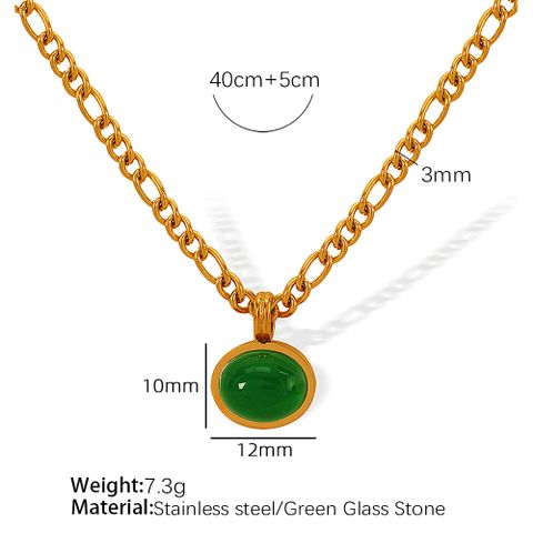 Titanium Steel 18K Gold Plated Elegant Retro Plating Inlay Round Glass Stone Earrings Necklace Jewelry Set