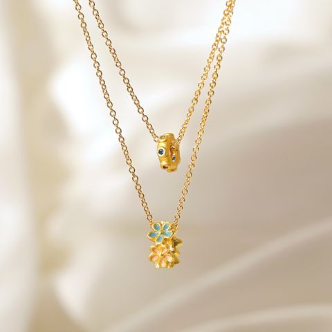 Wholesale Jewelry IG Style Elegant Baroque Style Flower Copper Copper Alloy Zircon Enamel Inlay Pendant Necklace
