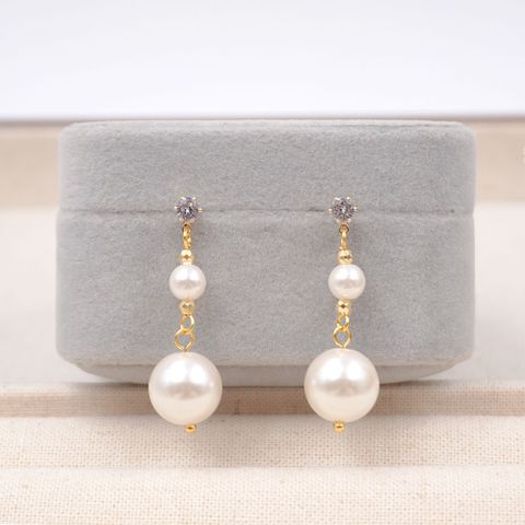 1 Pair Modern Style Simple Style Geometric Inlay Artificial Pearl Copper Zircon Gold Plated Drop Earrings