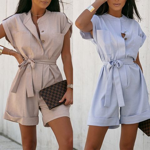 Women's Street Casual Solid Color Shorts Rompers