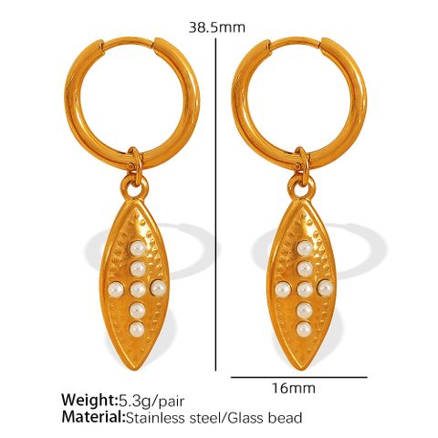 1 Pair Simple Style Heart Shape Plating Inlay Glass Bead Titanium Steel Rhinestones Glass Bead 18K Gold Plated Drop Earrings