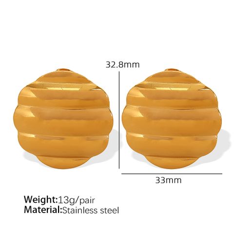 1 Pair Vintage Style Simple Style Round Heart Shape Shell 304 Stainless Steel 18K Gold Plated Ear Studs