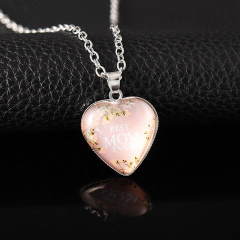 Wholesale Jewelry Elegant Lady Letter Heart Shape Mixed Materials Glass Glass Inlay Pendant Necklace