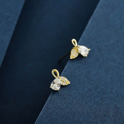 1 Pair Simple Style Classic Style Bow Knot Plating Inlay Sterling Silver Zircon 14K Gold Plated Ear Studs