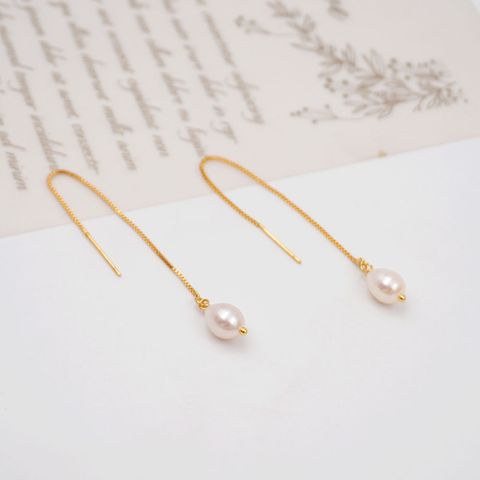 1 Pair Casual Simple Style Geometric Handmade Freshwater Pearl Copper Gold Plated Ear Line
